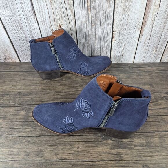 Lucky Brand Embroidered Basel Flowers Women's Sz 6.5 M Bootie Navy (VGC) - Picture 5 of 9